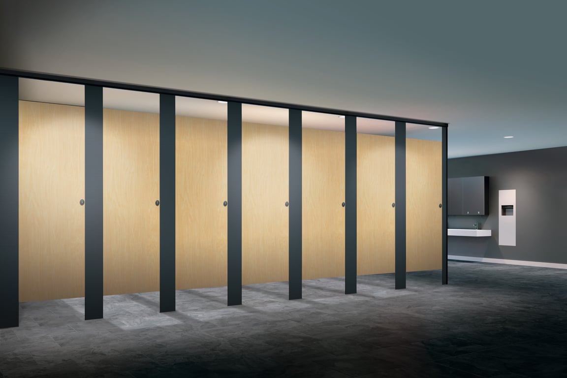 Floor Mounted Overhead Braced In Situ.jpg Image of ASI JD MacDonald - Toilet Partitions
