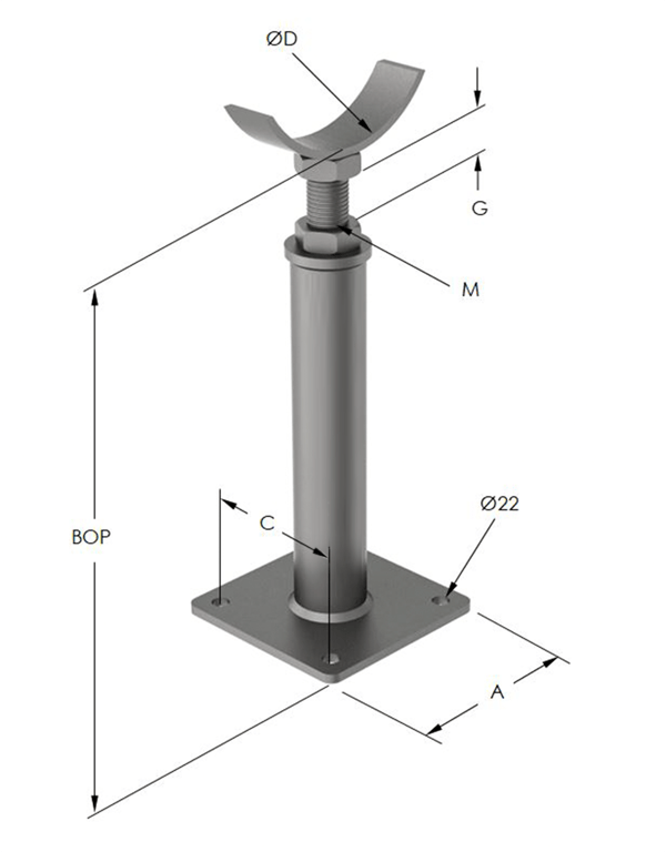 1AG630.png Image of Pipe Support Height Adjustable Anchorage Cradle Mount AG630