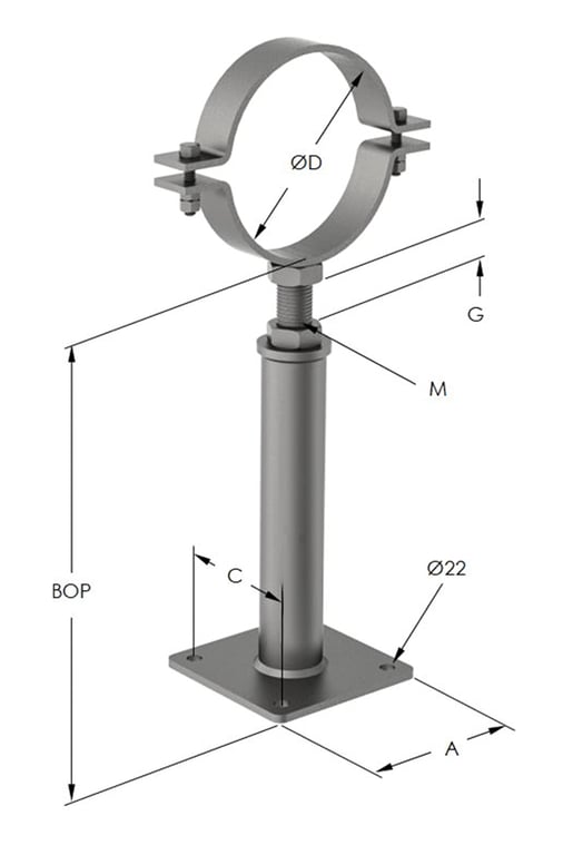 1AG631.png Image of Pipe Support Height Adjustable Anchorage Clamp Mount AG631