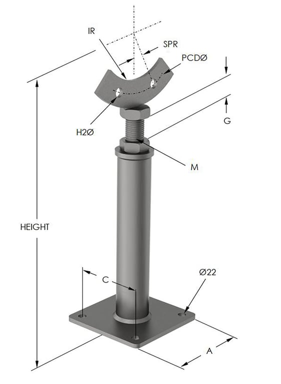 1AG632.png Image of Pipe Support Height Adjustable Anchorage Flange Mount AG632