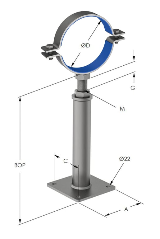 1AG636.png Image of Pipe Support Height Adjustable Anchorage Clamp Mount Insulated  AG636