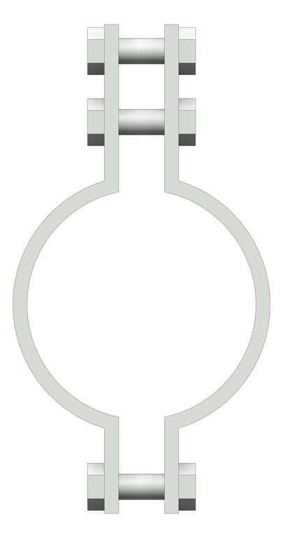 Front Image of Pipe Hanger Rigid Pipe Clamp Anchorage Heavy Duty 3 Bolt AG170