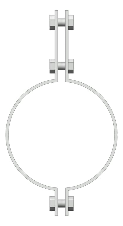 Front Image of Pipe Hanger Rigid Pipe Clamp Anchorage Light Duty 3 Bolt AG150