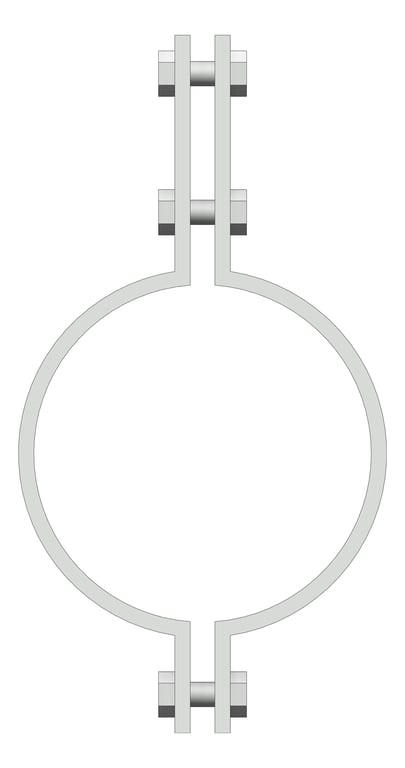 Front Image of Pipe Hanger Rigid Pipe Clamp Anchorage Medium Duty 3 Bolt AG160