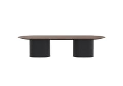 AspectFurniture_Atlas_Pill_Dual Pill Base_FH_Table_1200W x 3200L_10P_Walnut_Mannex Black.jpg Image of Table Pill AspectFurniture Atlas 10Person StraightShroud