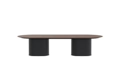 AspectFurniture_Atlas_Pill_Dual Pill Base_SS_Table_CPB_1200W x 3200L_10P_Walnut_Mannex Black.jpg Image of Table Pill AspectFurniture Atlas 10Person StraightShroud AdjustableHeight