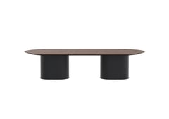AspectFurniture_Atlas_Pill_Dual Pill Base_SS_Table_CPB_1400W x 3200L_10P_Walnut_Mannex Black.jpg Image of Table Pill AspectFurniture Atlas 10Person StraightShroud AdjustableHeight