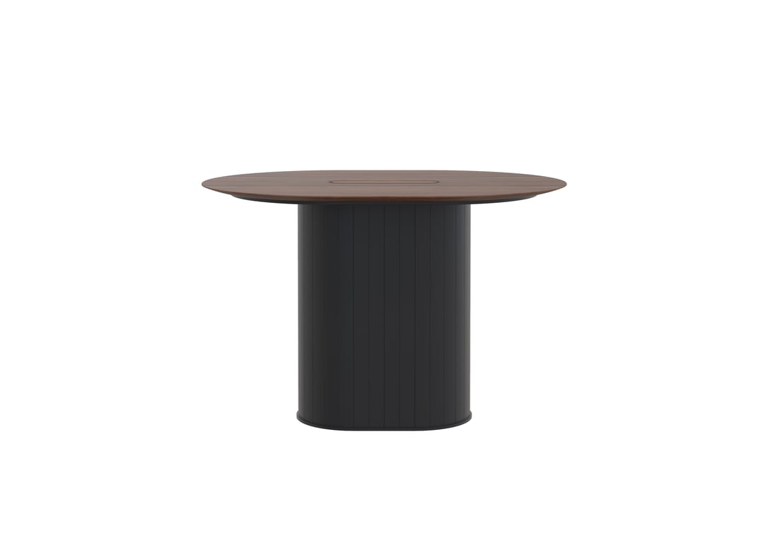 AspectFurniture_Atlas_Pill_FH_Leaner_1200W x 1600L_4P_Walnut_Mannex Black.jpg Image of Table Pill AspectFurniture Atlas 4Person