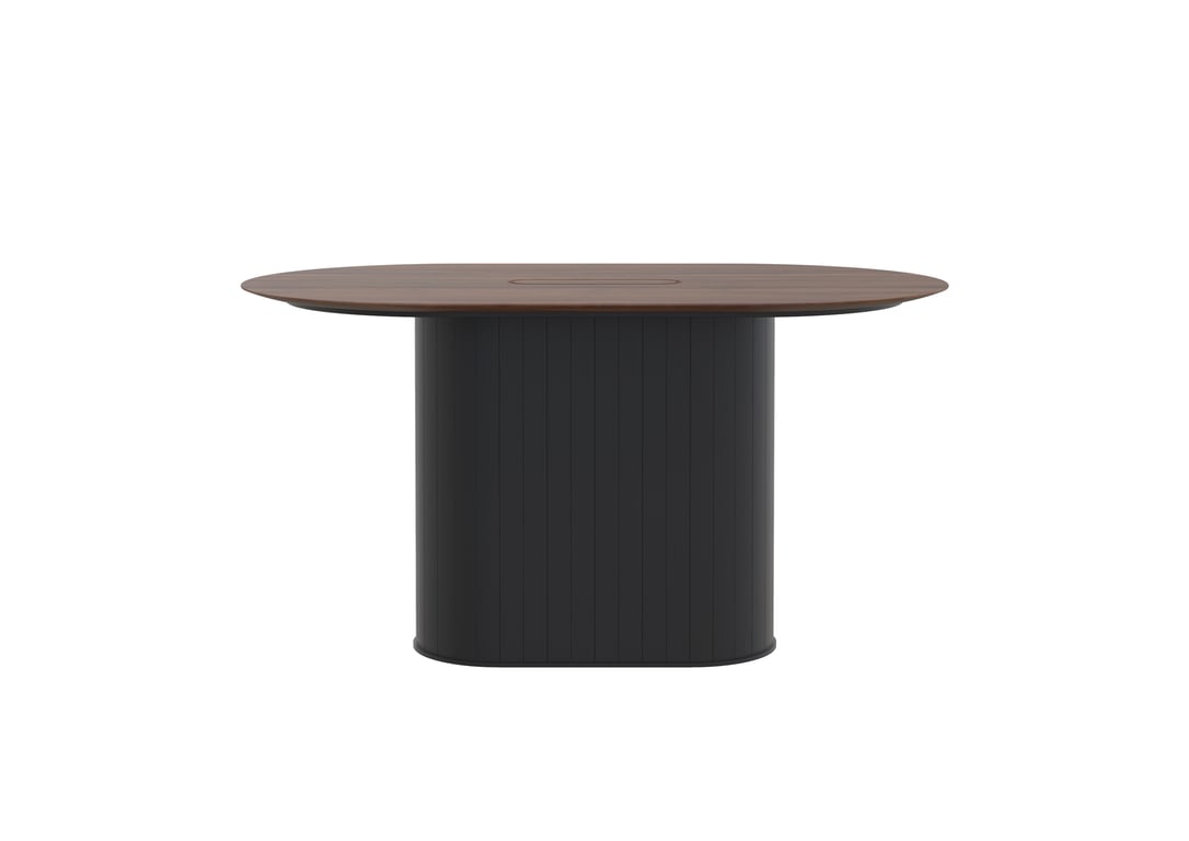 AspectFurniture_Atlas_Pill_FH_Leaner_1200W x 2000L_6P_Walnut_Mannex Black.jpg Image of Table Pill AspectFurniture Atlas 6Person