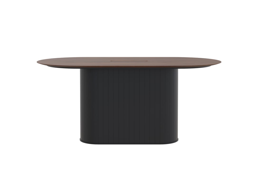 AspectFurniture_Atlas_Pill_FH_Leaner_1200W x 2400L_8P_Walnut_Mannex Black.jpg Image of Table Pill AspectFurniture Atlas 8Person