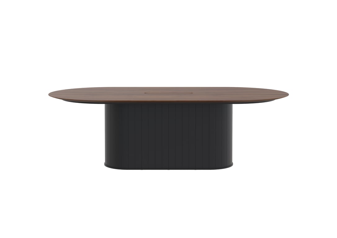 AspectFurniture_Atlas_Pill_FH_Table_1200W x 2400L_8P_Walnut_Mannex Black.jpg Image of Table Pill AspectFurniture Atlas 8Person