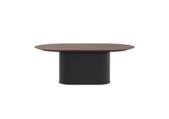 AspectFurniture_Atlas_Pill_SS_Table_1200W x 2000L_6P_Walnut_Mannex Black.jpg Image of Table Pill AspectFurniture Atlas 6Person AdjustableHeight