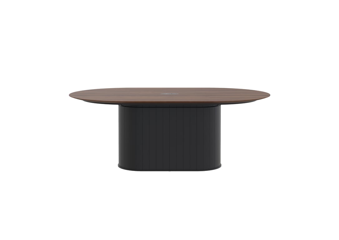 AspectFurniture_Atlas_Pill_SS_Table_1200W x 2000L_6P_Walnut_Mannex Black.jpg Image of Table Pill AspectFurniture Atlas 6Person AdjustableHeight