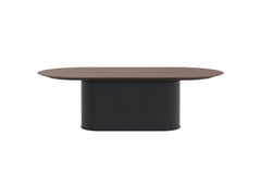 AspectFurniture_Atlas_Pill_SS_Table_1200W x 2400L_8P_Walnut_Mannex Black.jpg Image of Table Pill AspectFurniture Atlas 8Person AdjustableHeight