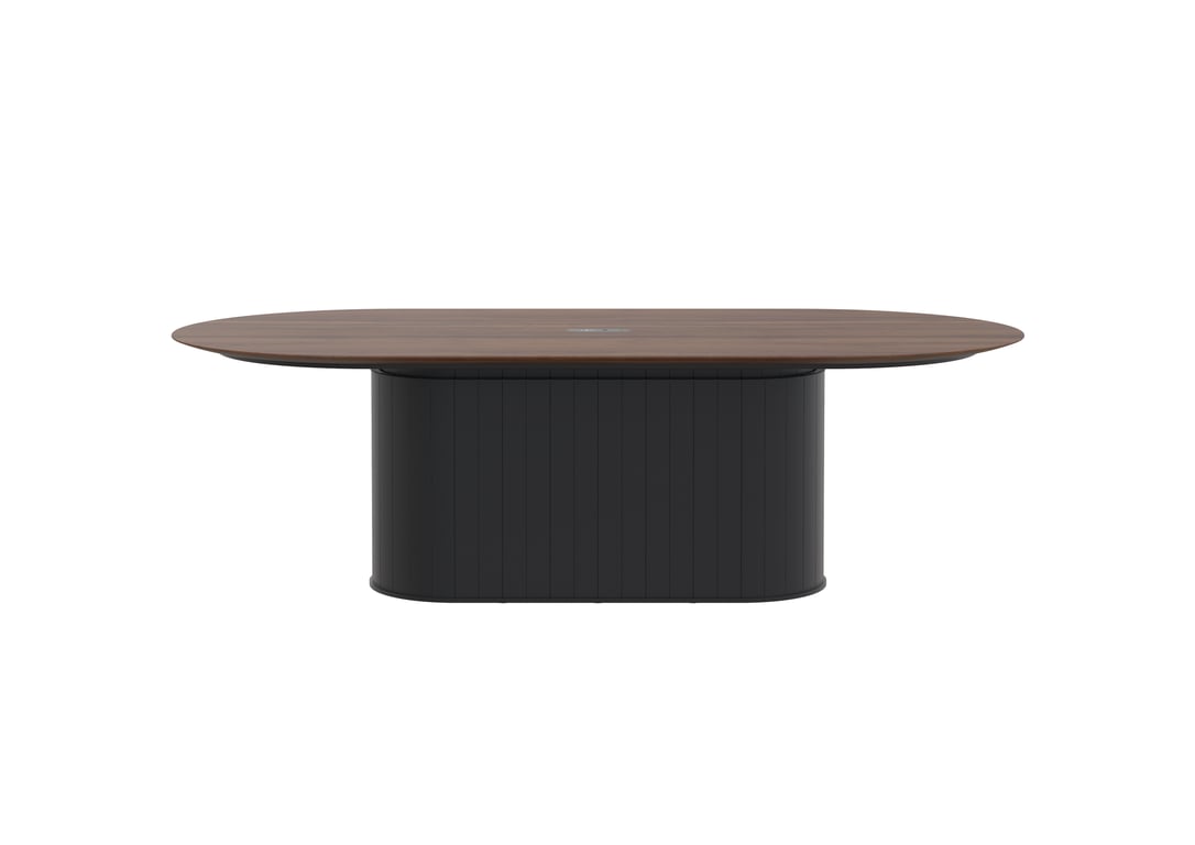 AspectFurniture_Atlas_Pill_SS_Table_1200W x 2400L_8P_Walnut_Mannex Black.jpg Image of Table Pill AspectFurniture Atlas 8Person AdjustableHeight