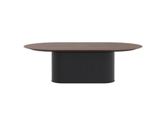 AspectFurniture_Atlas_Pill_SS_Table_1400W x 2400L_8P_Walnut_Mannex Black.jpg Image of Table Pill AspectFurniture Atlas 8Person AdjustableHeight