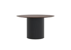 AspectFurniture_Atlas_Round_FH_Leaner_1800D_8P_Walnut_Mannex Black.jpg Image of Table Round AspectFurniture Atlas 8Person