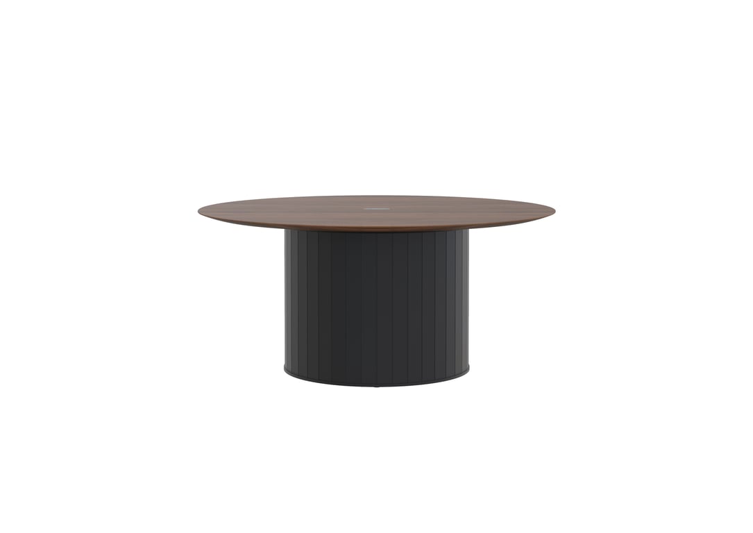 AspectFurniture_Atlas_Round_FH_Table_1600D_6P_Walnut_Mannex Black.jpg Image of Table Round AspectFurniture Atlas 6Person