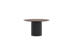 AspectFurniture_Atlas_Round_SS_1200D_4P_Walnut Top_Mannex Black.jpg Image of Table Round AspectFurniture Atlas 4Person AdjustableHeight