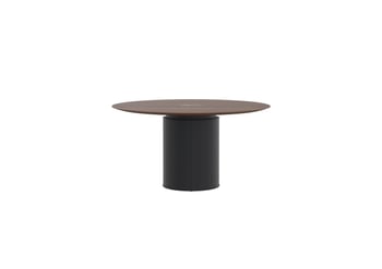 AspectFurniture_Atlas_Round_SS_1400D_5P_Walnut Top_Mannex Black.jpg Image of Table Round AspectFurniture Atlas 5Person AdjustableHeight