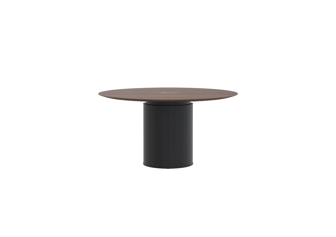 AspectFurniture_Atlas_Round_SS_1400D_5P_Walnut Top_Mannex Black.jpg Image of Table Round AspectFurniture Atlas 5Person AdjustableHeight