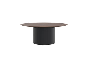 AspectFurniture_Atlas_Round_SS_1800D_8P_Walnut Top_Mannex Black.jpg Image of Table Round AspectFurniture Atlas 8Person AdjustableHeight
