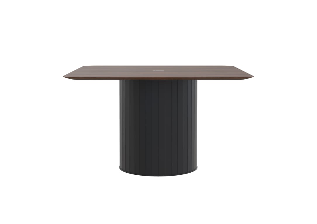 AspectFurniture_Atlas_Square_FH_Leaner_1800x1800_8P_Walnut_Mannex Black.jpg Image of Table Square AspectFurniture Atlas 8Person