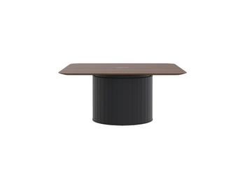 AspectFurniture_Atlas_Square_SS_Table_1600x1600_6P_Walnut_Mannex Black.jpg Image of Table Square AspectFurniture Atlas 6Person AdjustableHeight