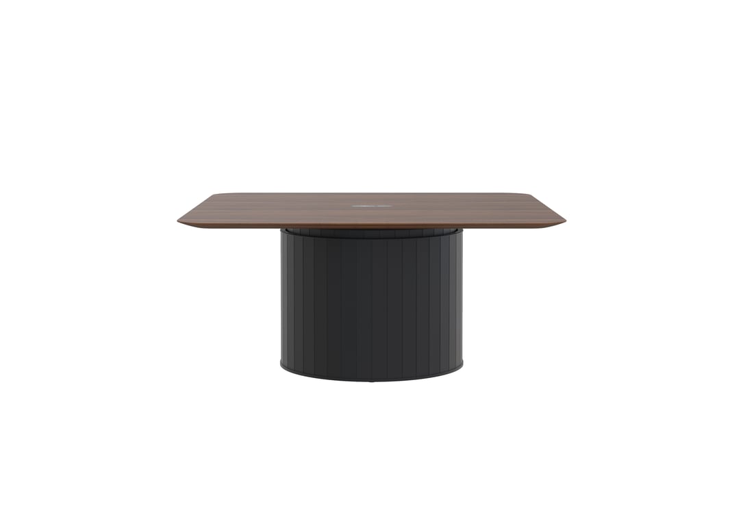 AspectFurniture_Atlas_Square_SS_Table_1600x1600_6P_Walnut_Mannex Black.jpg Image of Table Square AspectFurniture Atlas 6Person AdjustableHeight