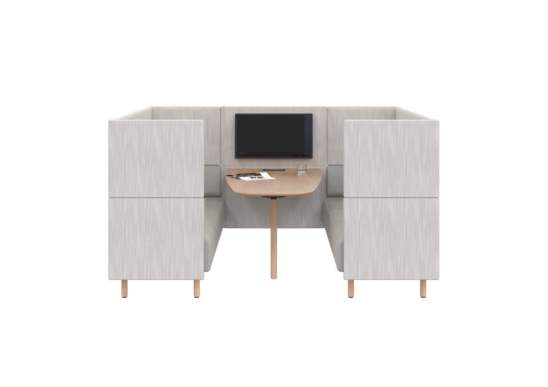 AspectFurniture_Forum_Booth_6P_HB_Timber Legs_Kvadrat Lila.6013.jpg Image of OfficePod Workspace AspectFurniture Forum SixSeaterBooth HighBack