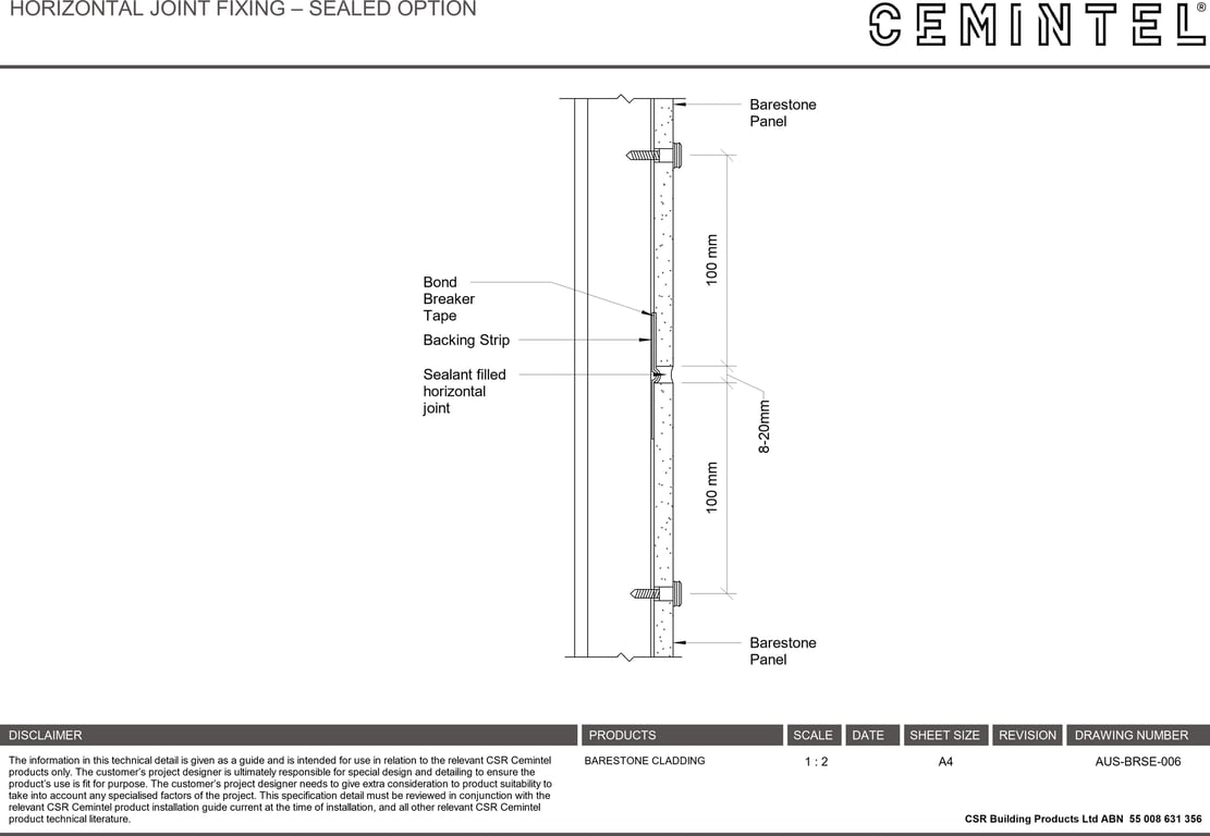 AUS-BRSE-006 - HORIZONTAL JOINT FIXING – SEALED OPTION