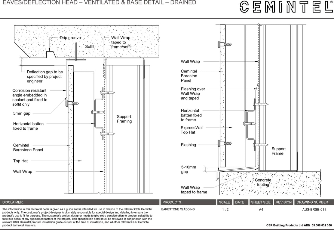  Image of AUS-BRSE-011 - EAVES-DEFLECTION HEAD – VENTILATED & BASE DETAIL – DRAINED