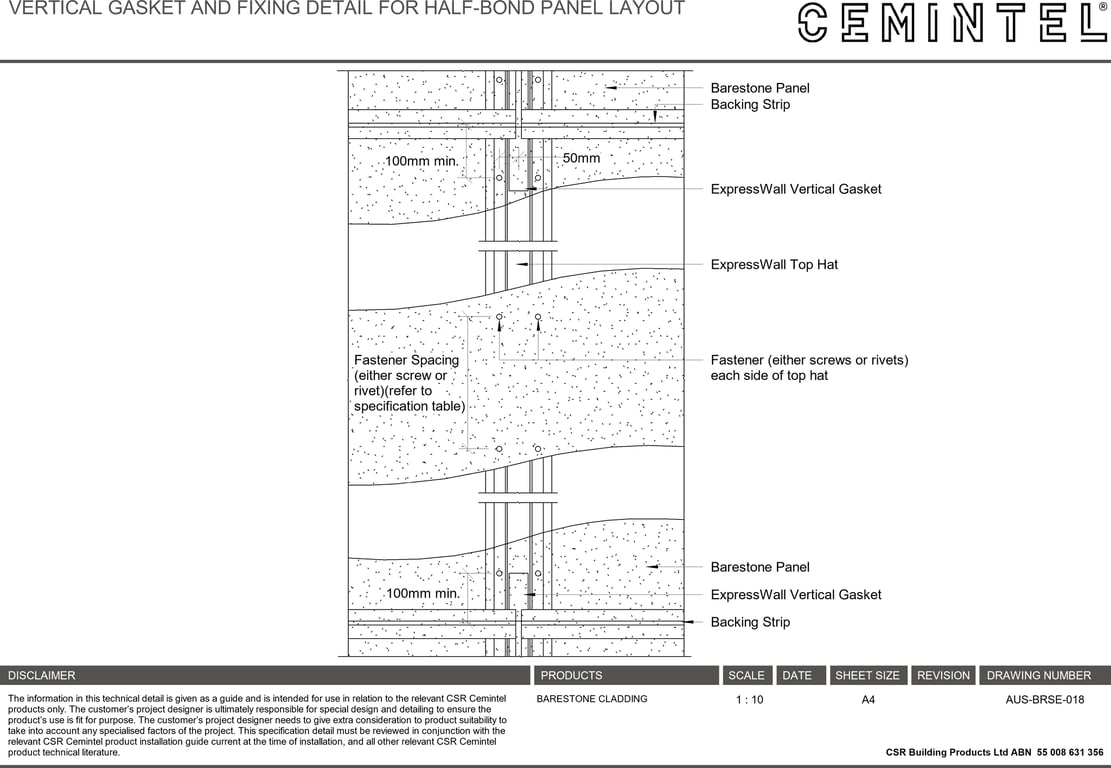Navigate to AUS-BRSE-018 - VERTICAL GASKET AND FIXING DETAIL FOR HALF-BOND PANEL LAYOUT