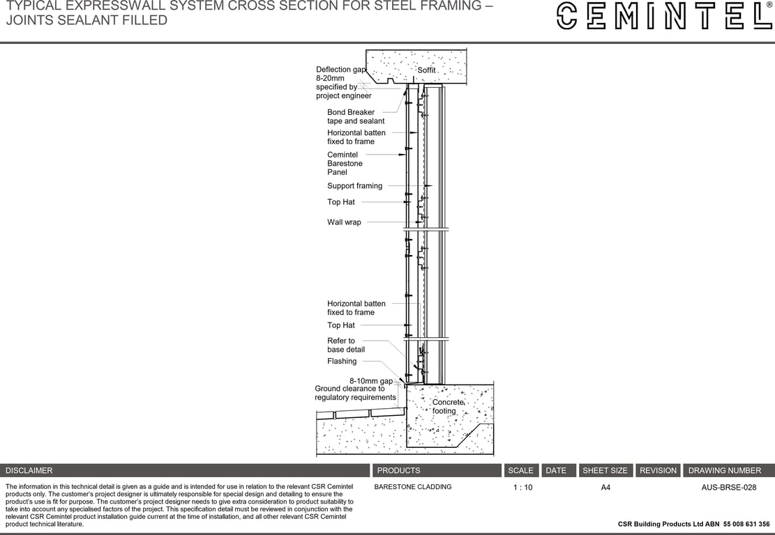 Navigate to AUS-BRSE-028 - TYPICAL EXPRESSWALL SYSTEM CROSS SECTION FOR STEEL FRAMING – JOINTS SEALANT FILLED