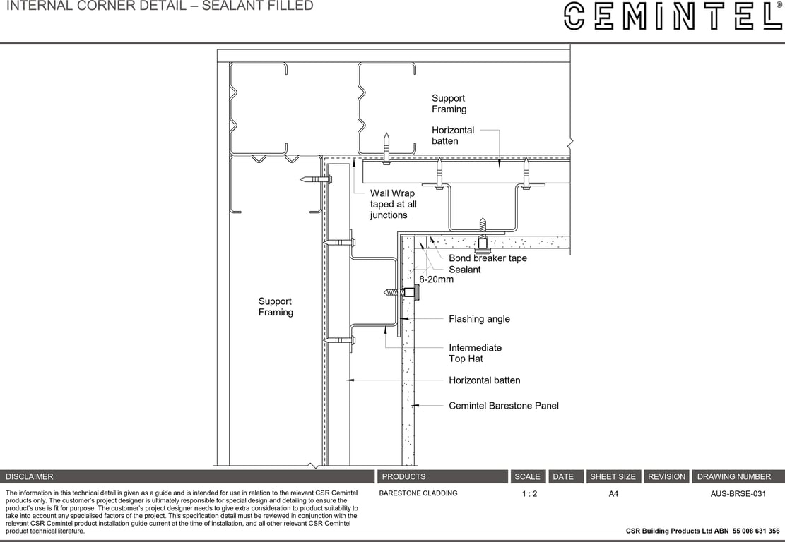 Navigate to AUS-BRSE-031 - INTERNAL CORNER DETAIL – SEALANT FILLED
