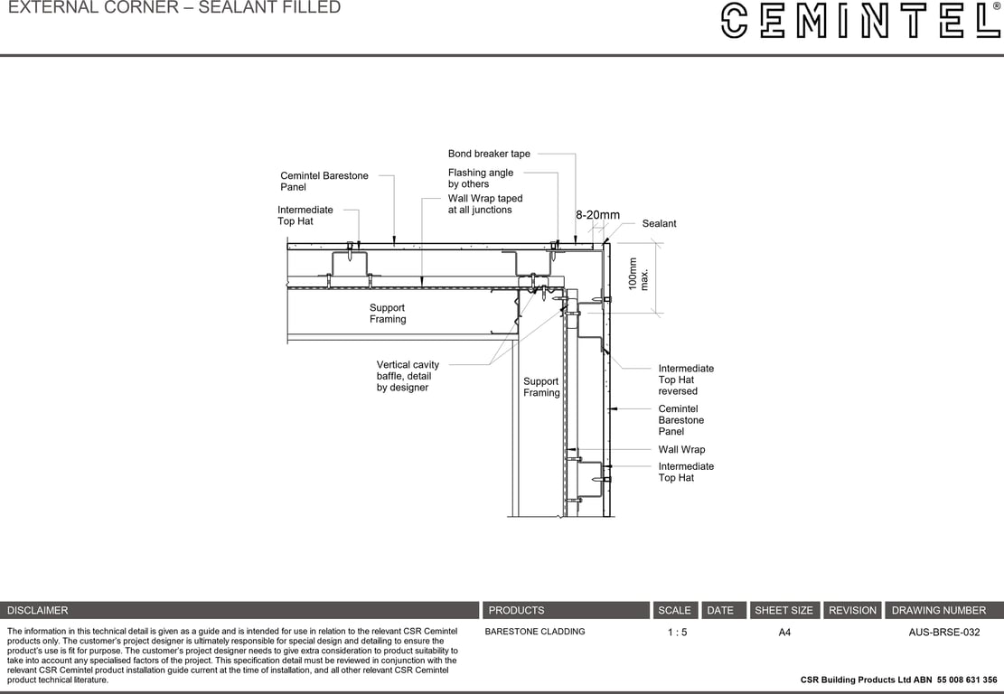 Navigate to AUS-BRSE-032 - EXTERNAL CORNER – SEALANT FILLED