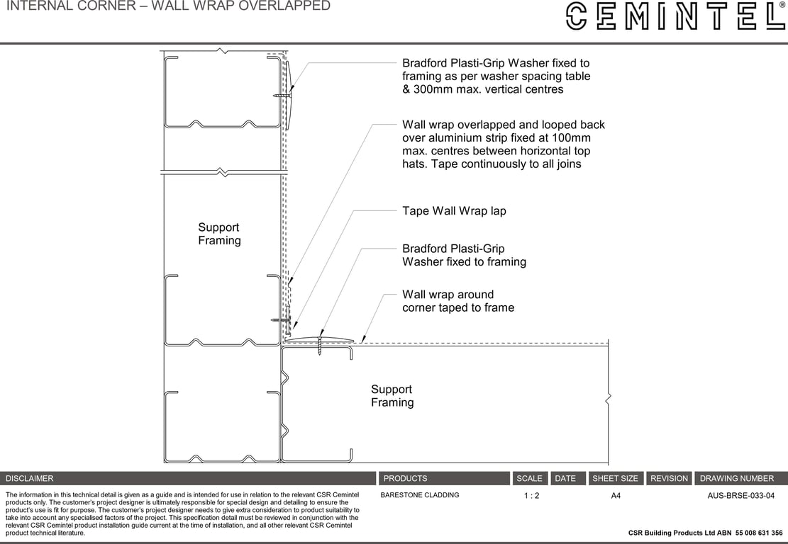 Navigate to AUS-BRSE-033-04 - INTERNAL CORNER – WALL WRAP OVERLAPPED