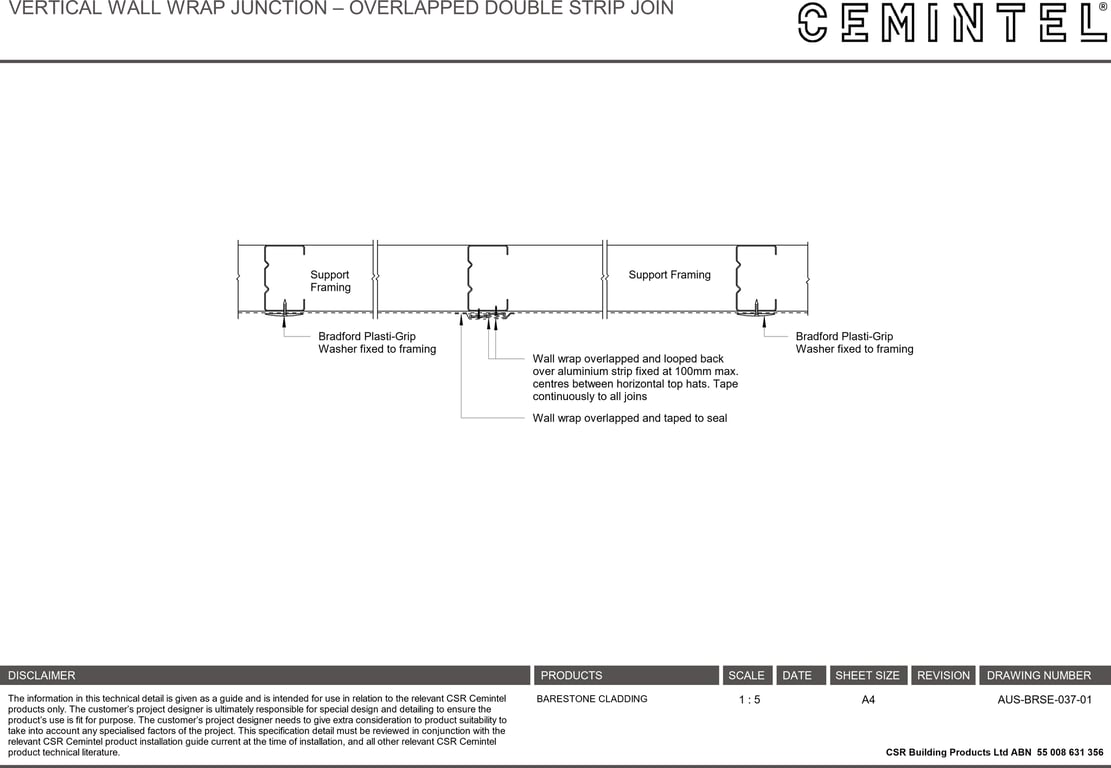 Navigate to AUS-BRSE-037-01 - VERTICAL WALL WRAP JUNCTION – OVERLAPPED DOUBLE STRIP JOIN