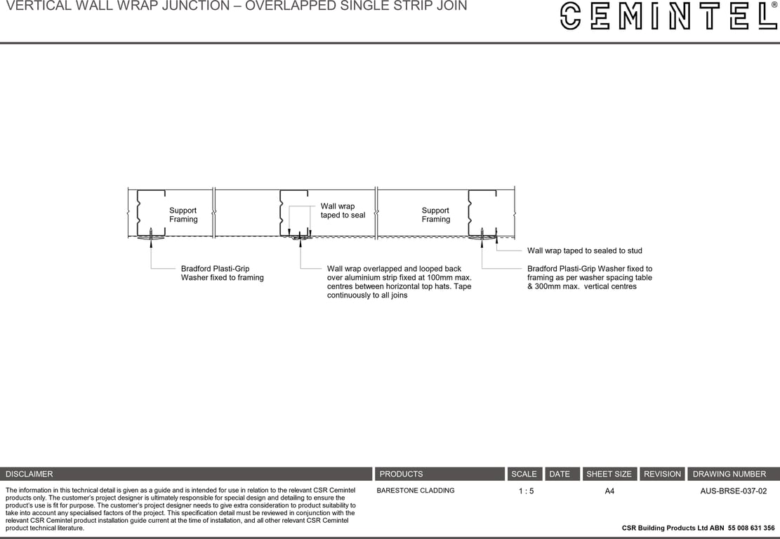 Navigate to AUS-BRSE-037-02 - VERTICAL WALL WRAP JUNCTION – OVERLAPPED SINGLE STRIP JOIN