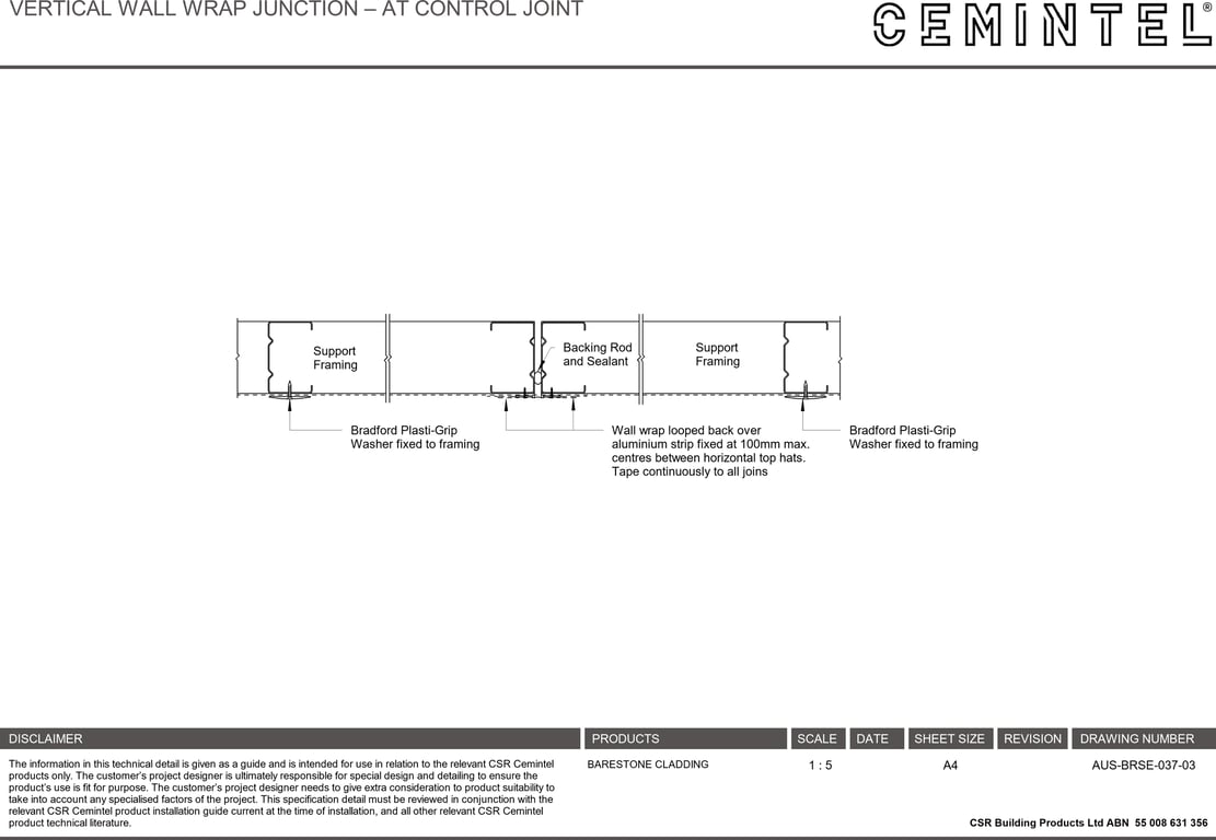  Image of AUS-BRSE-037-03 - VERTICAL WALL WRAP JUNCTION – AT CONTROL JOINT