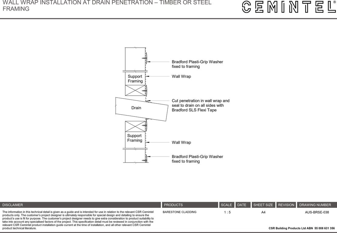 Navigate to AUS-BRSE-038 - WALL WRAP INSTALLATION AT DRAIN PENETRATION – TIMBER OR STEEL FRAMING