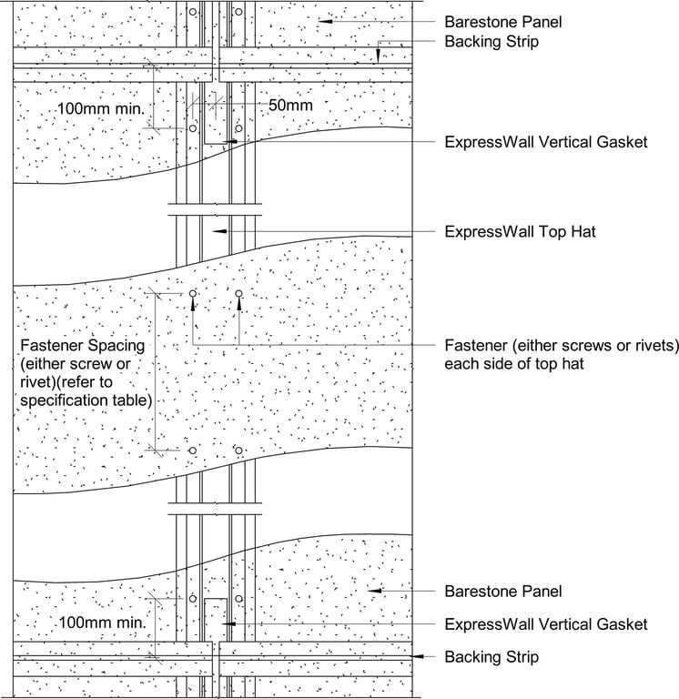 Navigate to Barestone External - Vertical Gasket and Fixing Detail for Half-bond Panel Layout
