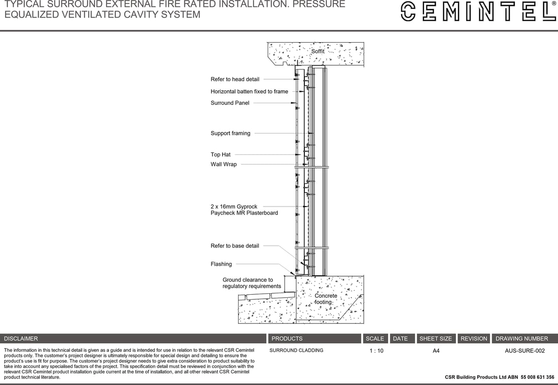 Navigate to AUS-SURE-002 - TYPICAL SURROUND EXTERNAL FIRE RATED INSTALLATION- PRESSURE EQUALIZED VENTILATED CAVITY SYSTEM