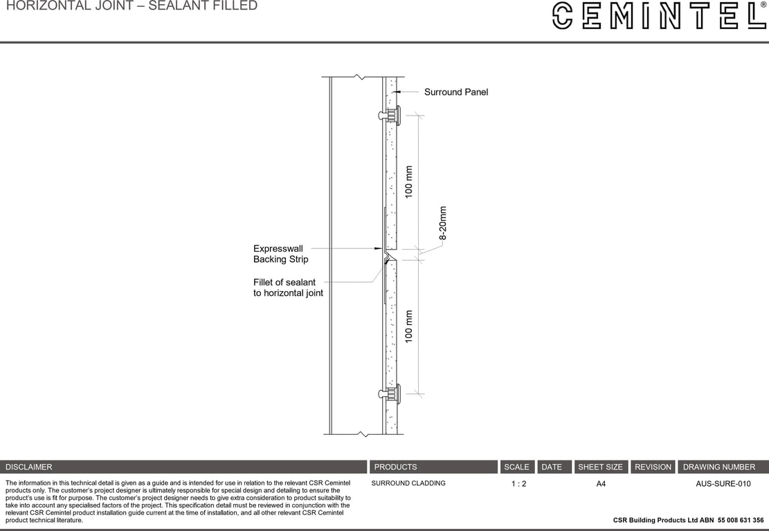 Navigate to AUS-SURE-010 - HORIZONTAL JOINT – SEALANT FILLED