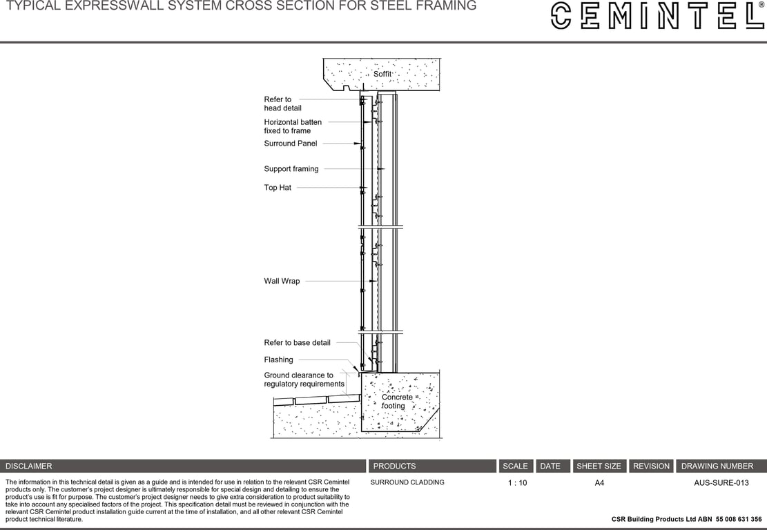 AUS-SURE-013 - TYPICAL EXPRESSWALL SYSTEM CROSS SECTION FOR STEEL FRAMING