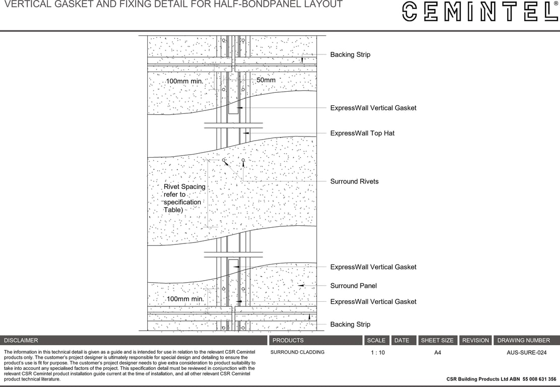 Navigate to AUS-SURE-024 - VERTICAL GASKET AND FIXING DETAIL FOR HALF-BONDPANEL LAYOUT