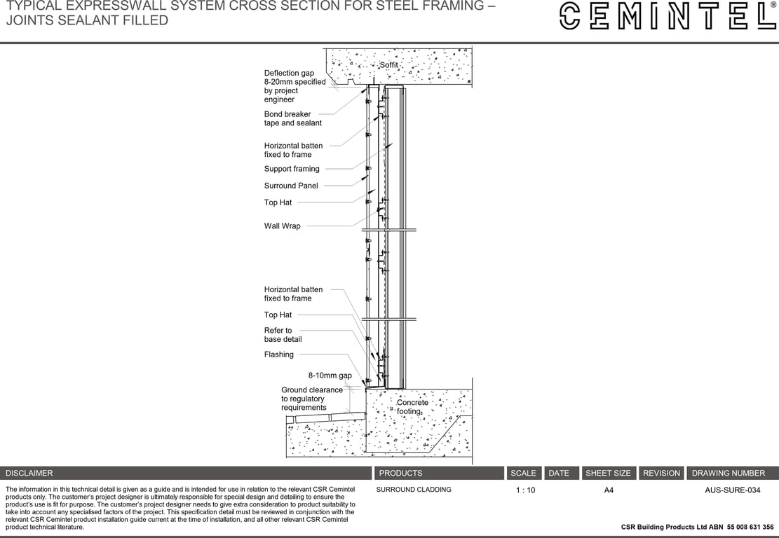 Navigate to AUS-SURE-034 - TYPICAL EXPRESSWALL SYSTEM CROSS SECTION FOR STEEL FRAMING – JOINTS SEALANT FILLED