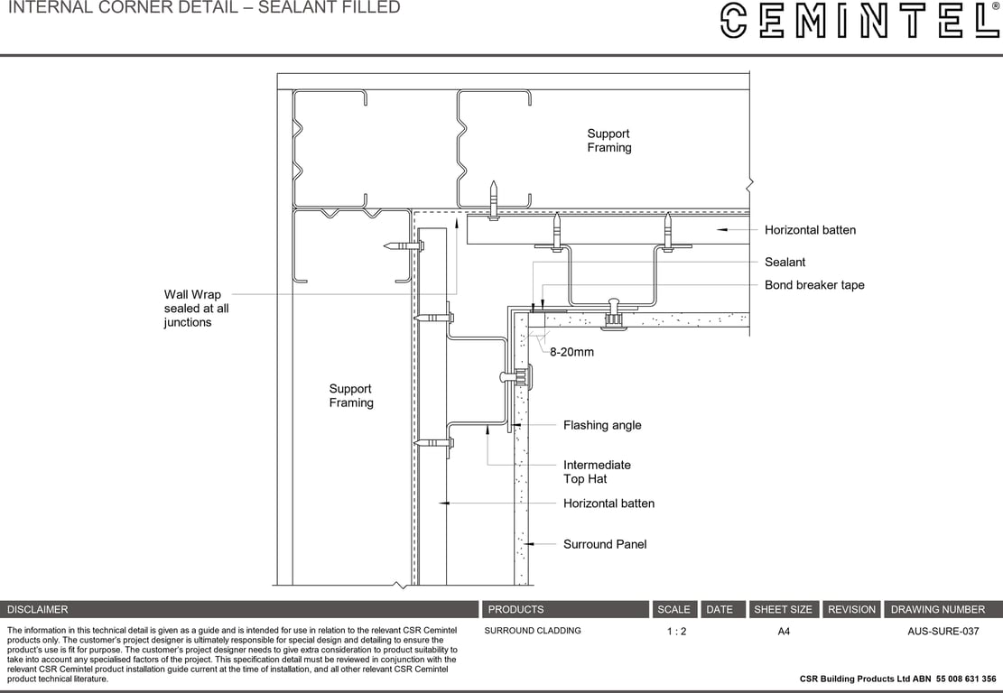 Navigate to AUS-SURE-037 - INTERNAL CORNER DETAIL – SEALANT FILLED