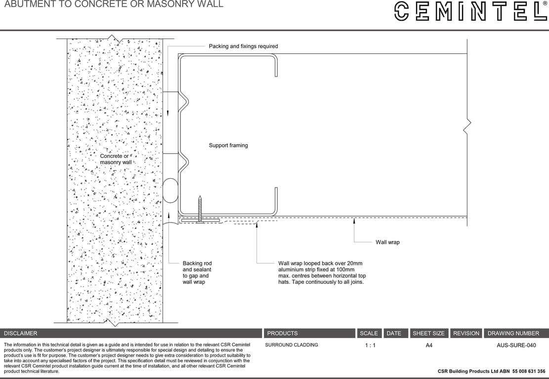 Navigate to AUS-SURE-040 - ABUTMENT TO CONCRETE OR MASONRY WALL
