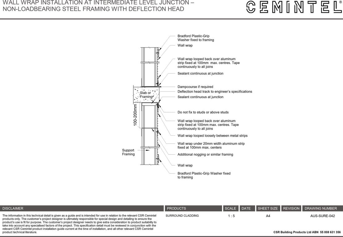Navigate to AUS-SURE-042 - WALL WRAP INSTALLATION AT INTERMEDIATE LEVEL JUNCTION – NON-LOADBEARING STEEL FRAMING WITH DEFLECTION HEAD